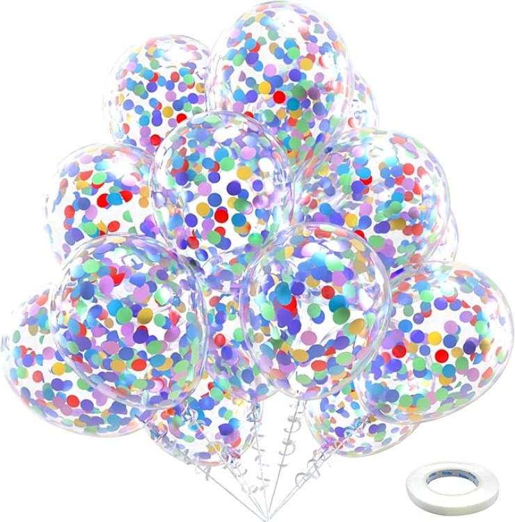 12  Rainbow Multicolor Confetti Latex Balloons