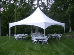 Outdoor event tent with tables and chairs for rent in Connecticut.